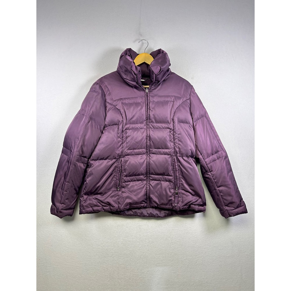 1 Madison Puffer Jacket Womens‎ L Purple Down Feather Luxe Outerwear Funnel Neck